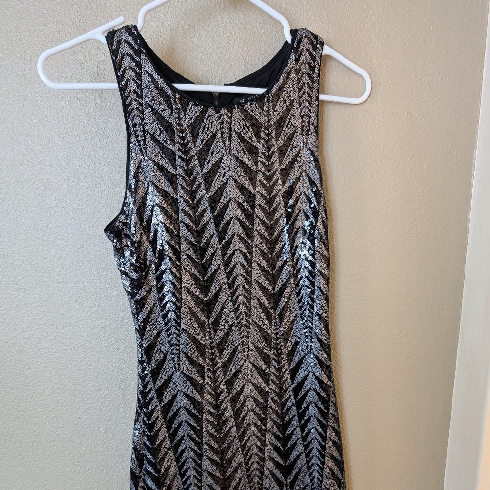 Guess Art Deco silver sequined mini dress